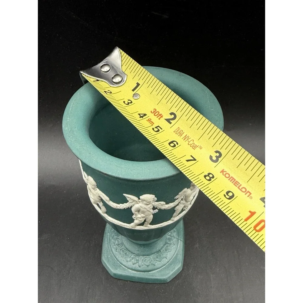 Wedgewood Jasperware Stemmed Vase Spruce Green With Cherubs 4 3/4 